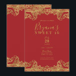 Invitation Rouge & Or Dentelle Élégante Fête Sweet 16<br><div class="desc">Personnaliser pour tout événement</div>