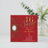 Invitation Rouge & Or Diamond Sweet 16 Anniversaire (Debout devant)
