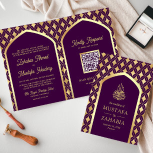 Invitation Rouge or Diamonds Arch QR Code Mariage musulman