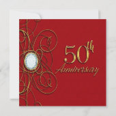 Invitation Rouge & Or Elegant Diamond 50 50e Anniversaire (Dos)