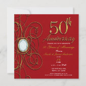 Invitation Rouge & Or Elegant Diamond 50 50e Anniversaire (Devant)
