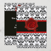 INVITATION ROUGE, OR ET NOIR DAMAS , MONOGRAMME À CACHET DE C (Devant / Derrière)