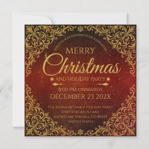 Invitation Rouge Or et Velours Élégant Noël