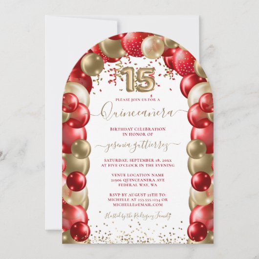 Invitation Rouge or étincelle Quinceañera Ballotte Photo (Devant)