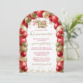 Invitation Rouge or étincelle Quinceañera Ballotte Photo (Debout devant)