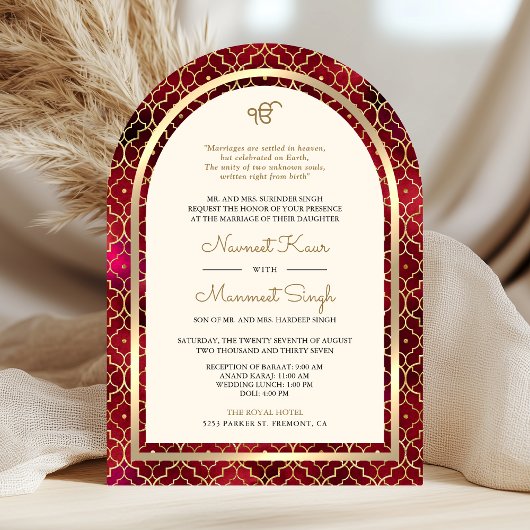 Invitation Rouge Or Marocain Code QR Mariage Arche Sikh