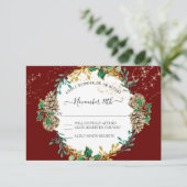 Invitation Rouge or Noël RSVP Holly Pine Cone Wreath (Debout devant)