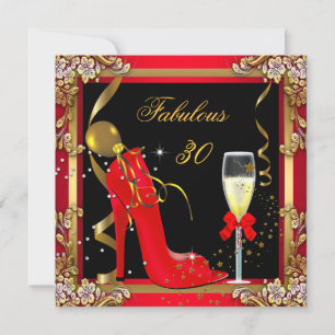 Invitation Rouge Or Noir Fabulous 30 Fête d'anniversaire 2