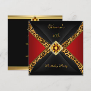 Invitation Rouge Or Noir Léopard Bijou 40e Anniversaire