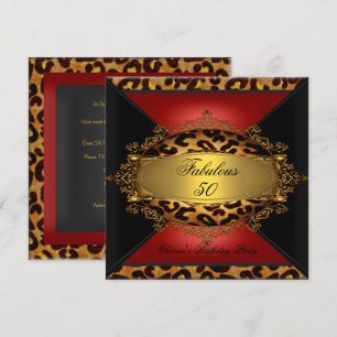 Invitation Rouge Or Noir Léopard Fête d'anniversaire 50ème 50