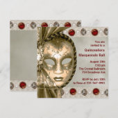 Invitation Rouge Or Perle Rouge Or Soirée Mascarade (Devant / Derrière)