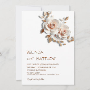 Invitation Rouge Or Rose 3D Fleurs Simple
