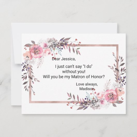 Invitation Rouge & Or Rose Vous serez ma dame d'honneur (Dos)