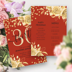Invitation Rouge or tout en une Parties scintillant florale 3