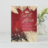 Invitation Rouge or tropical feuille parties scintillant papi (Debout devant)