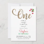 Invitation Rouge Or & Vert Noël Vacances 1er Anniversaire En (Devant)