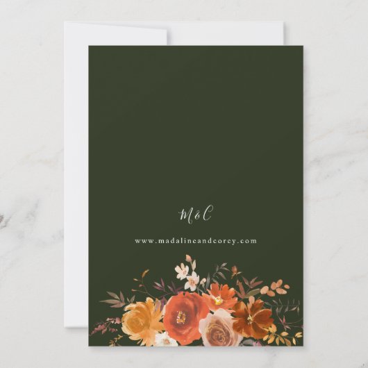 Invitation Rouge & Orange Fleurs d'automne Mariage B - Vert (Dos)