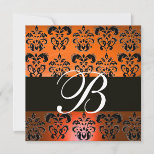 Invitation ROUGE ORANGE JAUNE NOIR  DAMAS MONOGRAMME, blanc