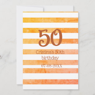 Invitation Rouge orange rayé 50e anniversaire marron nom rétr