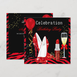Invitation Rouge Paillettes Fête d'anniversaire Zèbre au roug