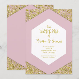 Invitation Rouge Pâle Paillettes Dorées Élégantes Mariage Gla