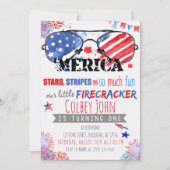 Invitation Rouge Patriotique Blanc et Bleu Petit pétard (Devant)
