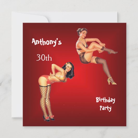 Invitation rouge Pin-up Girls Anniversaire (Devant)