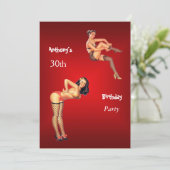 Invitation rouge Pin-up Girls rouge fête d'anniver (Debout devant)