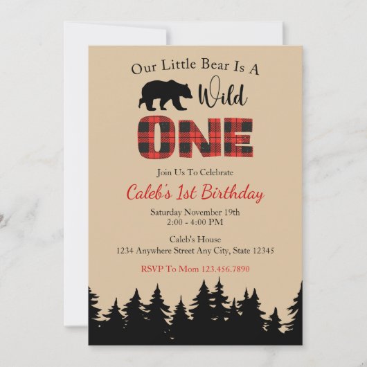 Invitation Rouge plaid de Buffalo Lumberjack 1er Anniversaire (Devant)