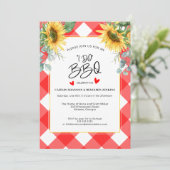 Invitation Rouge Plaid I Do BBQ Sunflower Fête des mariées (Debout devant)