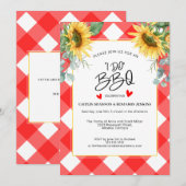 Invitation Rouge Plaid I Do BBQ Sunflower Fête des mariées (Devant / Derrière)