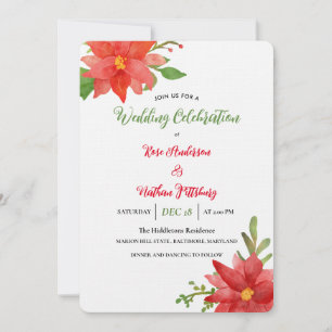 Invitation Rouge Poinsettia Aquarelle Florale Mariage de Noël