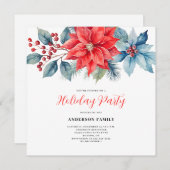 Invitation Rouge Poinsettia Aquarelle Noël (Devant / Derrière)