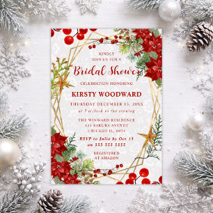 Invitation Rouge Poinsettia et Baies Fleurs d'hiver Shower de