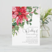 Invitation Rouge Poinsettia Floral Aquarelle Mariage Noël (Debout devant)