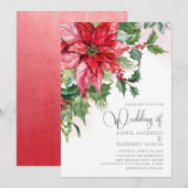 Invitation Rouge Poinsettia Floral Aquarelle Mariage Noël (Devant / Derrière)