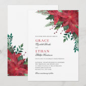 Invitation Rouge Poinsettia Floral Mariage de Noël (Devant / Derrière)