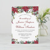 Invitation Rouge Poinsettia Floral Noël Aquarelle Mariage (Debout devant)
