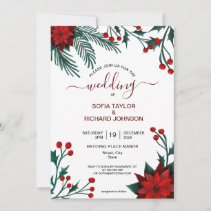 Invitation Rouge Poinsettia Floral Noël Aquarelle Mariage