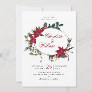 Invitation Rouge Poinsettia Floral Noël Aquarelle Mariage