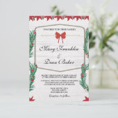 Invitation Rouge Poinsettia Floral Noël Aquarelle Mariage (Debout devant)