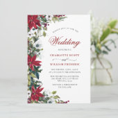 Invitation Rouge Poinsettia Floral Noël Aquarelle Mariage (Debout devant)