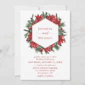 Invitation Rouge Poinsettia Pine vert Mariage blanc (Devant)