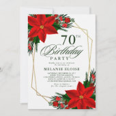 Invitation Rouge Poinsettia verdure Noël Anniversaire (Devant)