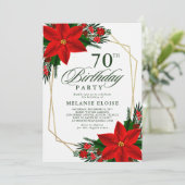 Invitation Rouge Poinsettia verdure Noël Anniversaire (Debout devant)