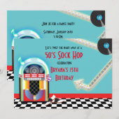 Invitation rouge pour soirée dansante Sock Hop sur (Devant / Derrière)