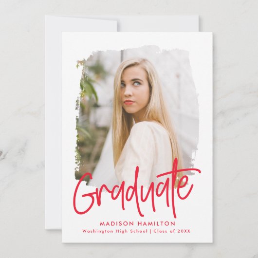 Invitation Rouge | Preppy Script Photo Graduation Party (Devant)