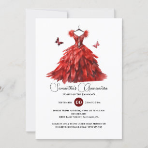 Invitation Rouge Quinceañera laine élégant papillon 15e