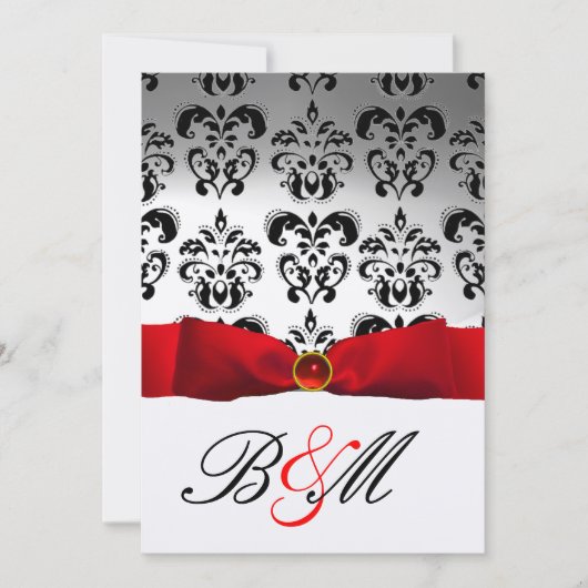 INVITATION ROUGE RIBBON OR BLACK DAMASK MONOGRAM (Devant)
