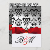 INVITATION ROUGE RIBBON OR BLACK DAMASK MONOGRAM (Devant / Derrière)